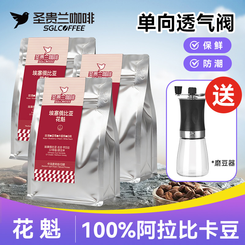 圣贵兰咖啡埃塞俄比亚花魁咖啡豆 sgl100%阿拉比卡咖啡豆赠磨豆器