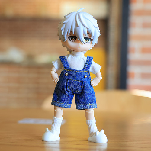 ob11娃衣牛仔背带裤短袖纯色套装12分素体日式可穿点小闹bjd娃娃