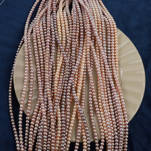 天然淡水无核巴洛克扁圆粉色紫色5.8-6mmdiy半成品珍珠项链手链