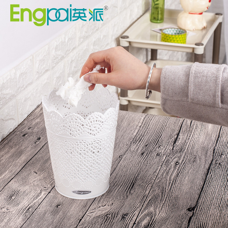 英派桌面小号垃圾桶无盖纸篓蕾丝镂空垃圾筒可爱卫生间迷你桶收纳