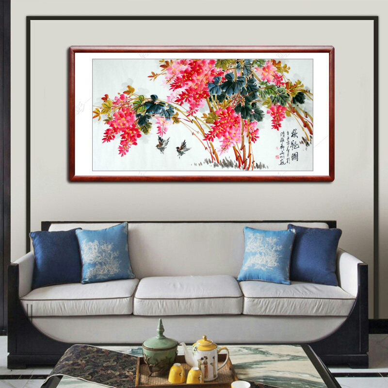 名家国画手绘真迹水墨画字画花鸟风水画客厅卧室装饰挂画秋艳图