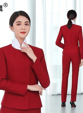 国航空姐职业装制服女套装工作服衬衫马甲裙子酒红色前台礼仪接待