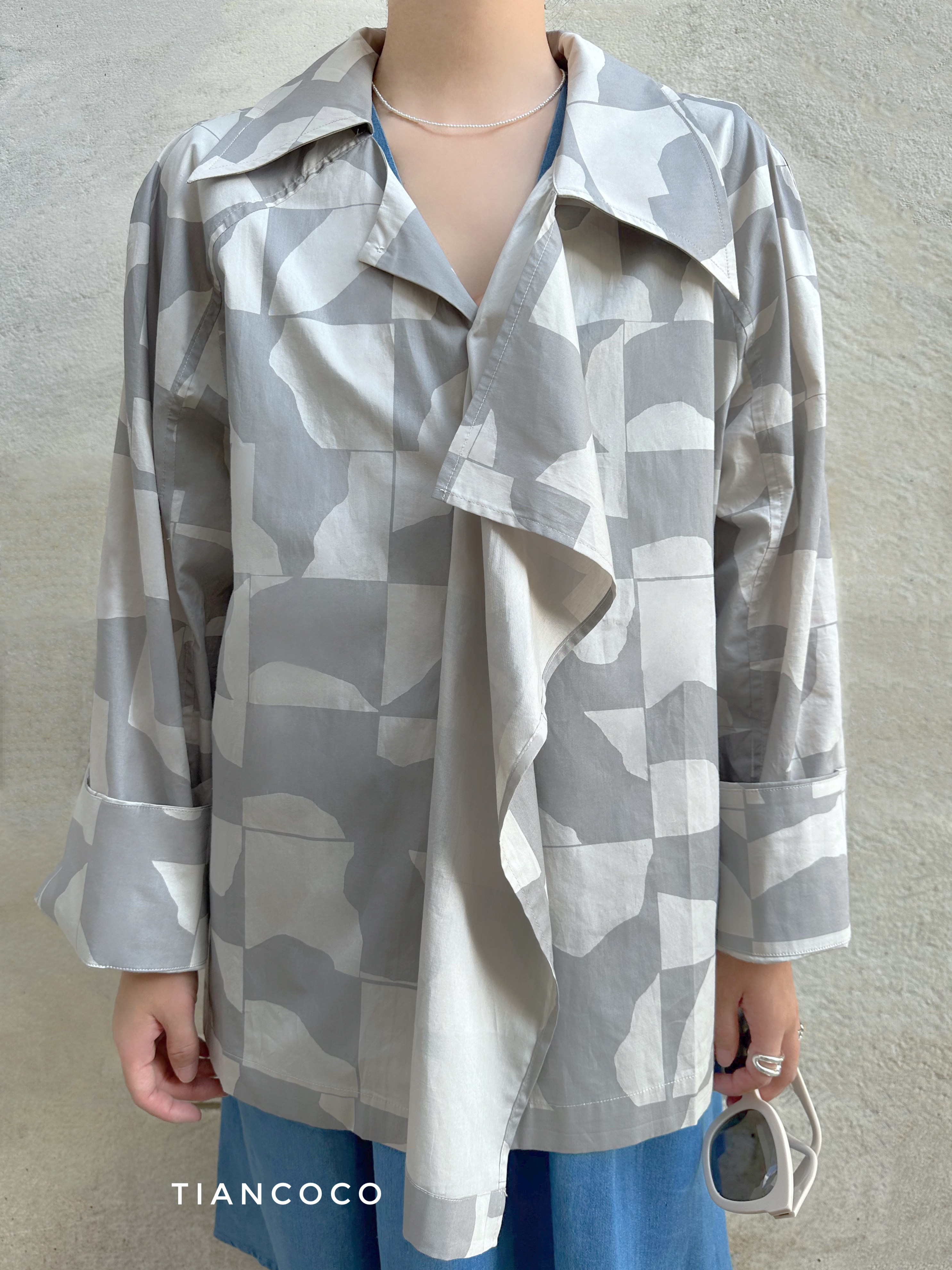 设计感衬衫廓形全棉印花秋新