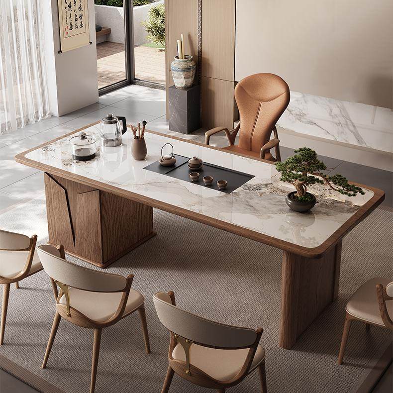 新中式实木岩板茶桌客厅功夫茶台泡茶一体现代简约大板茶桌椅组合