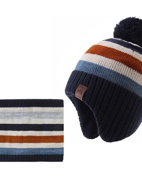 Moonkitty秋冬季男童帽子保暖护耳防风加绒加厚针织洋气围脖套装