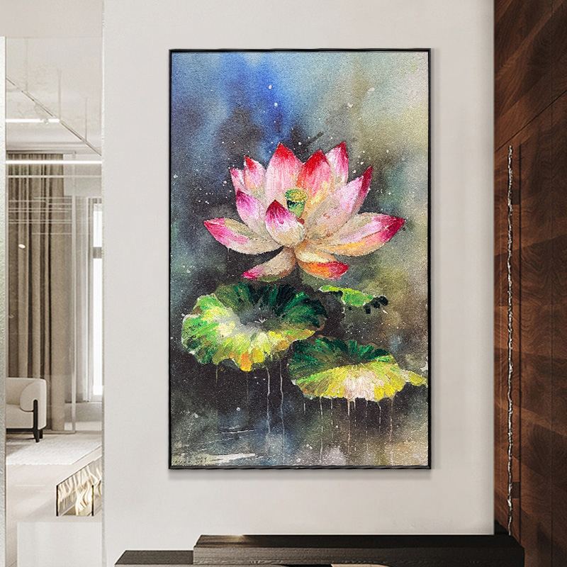 砂岩油肌理油画手工油画铝合金框现代装饰画立体艺术画荷花80120图片