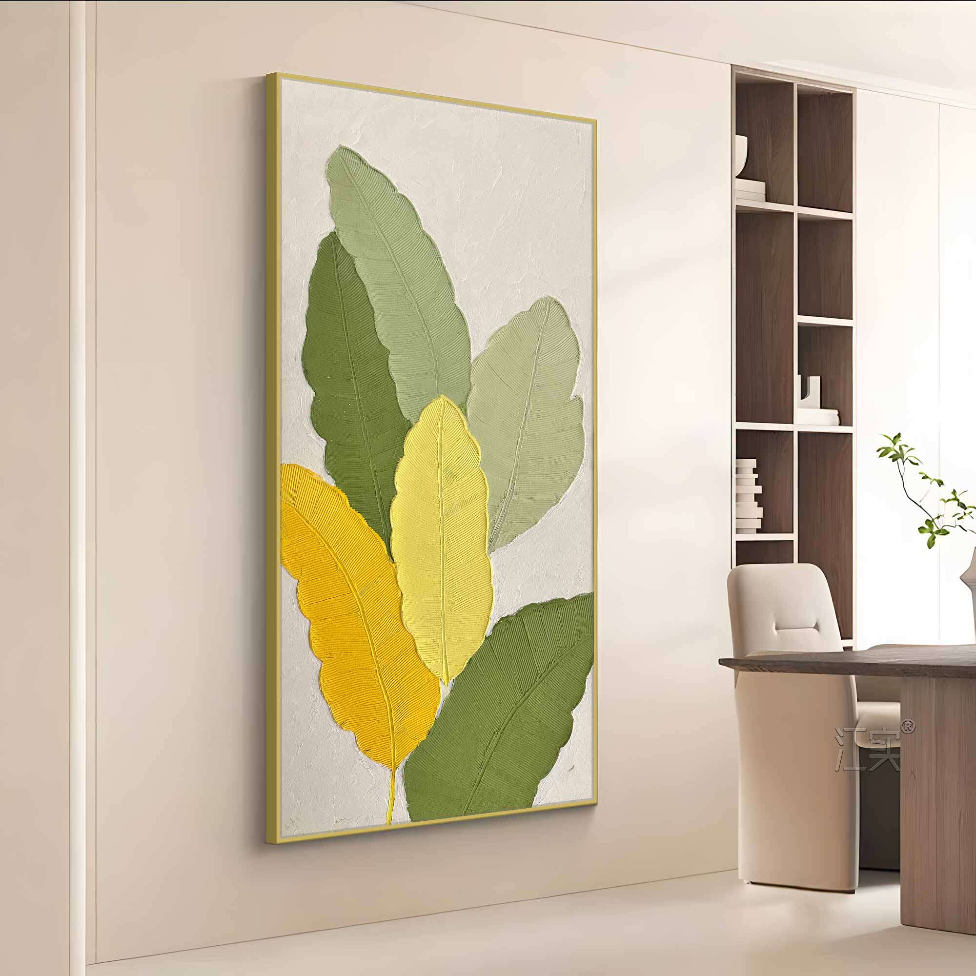 家大业大装饰画芭蕉叶肌理油画绿色植物玄关走廊挂画叶子80160