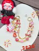 原创重工Hellokitty手绘好运发财纳福新年串珠可爱卡通手机链礼物
