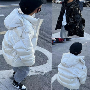 么么鱼童装中大童免洗亮皮羽绒服新款冬男女童90白鸭绒6616