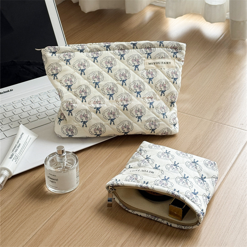 日系碎花绗缝夹棉便携收纳包高颜值手拿包零钱包口红收纳包化妆包