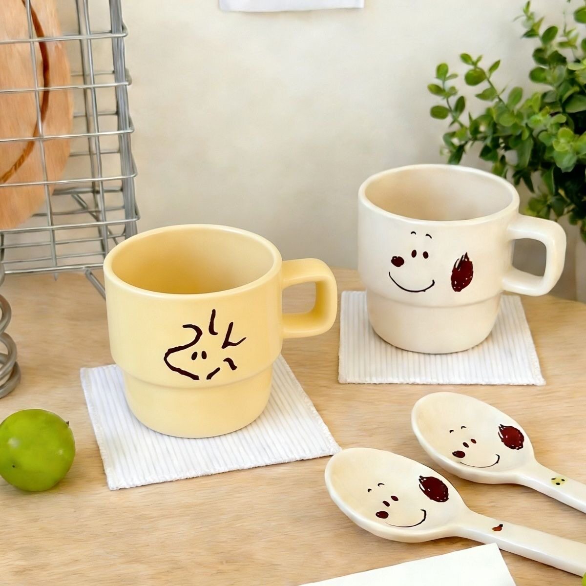 夯~ 史努比陶瓷水杯咖啡可爱情侣家用卡通叠叠杯情侣洗漱杯微瑕!