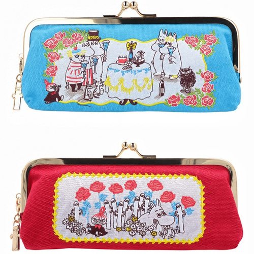 日系姆明帆布刺绣眼镜包口金搭扣夹子包便携手拿包多功能化妆包