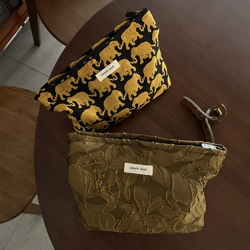 复古金色小象提花化妆包女士手袋化妆品收纳内胆方包