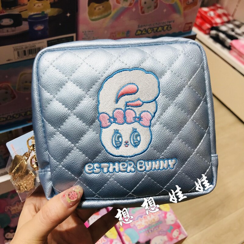 日本esther bunny艾丝乐兔限定蓝色刺绣小物翻包化妆包收纳袋小包