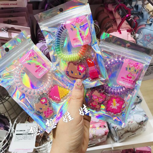 日本三丽鸥hello kitty黑皮彩虹电话绳线发圈头绳发绳发饰皮筋