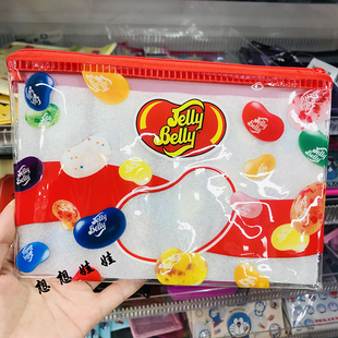现货日本Jelly belly糖果豆透明翻包小杂物整理旅行化妆包收纳袋