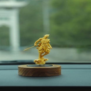 飾品 太陽能自動旋轉車載黃楊木精雕斗戰勝佛齊天大圣孫悟空擺件裝