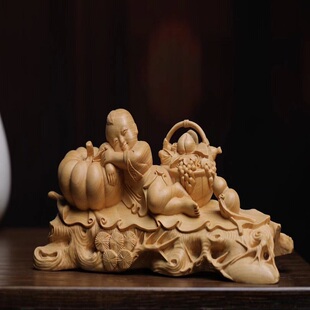 小叶黄杨木雕五谷丰登好年头摆件家居装饰品车内中控饰品送礼