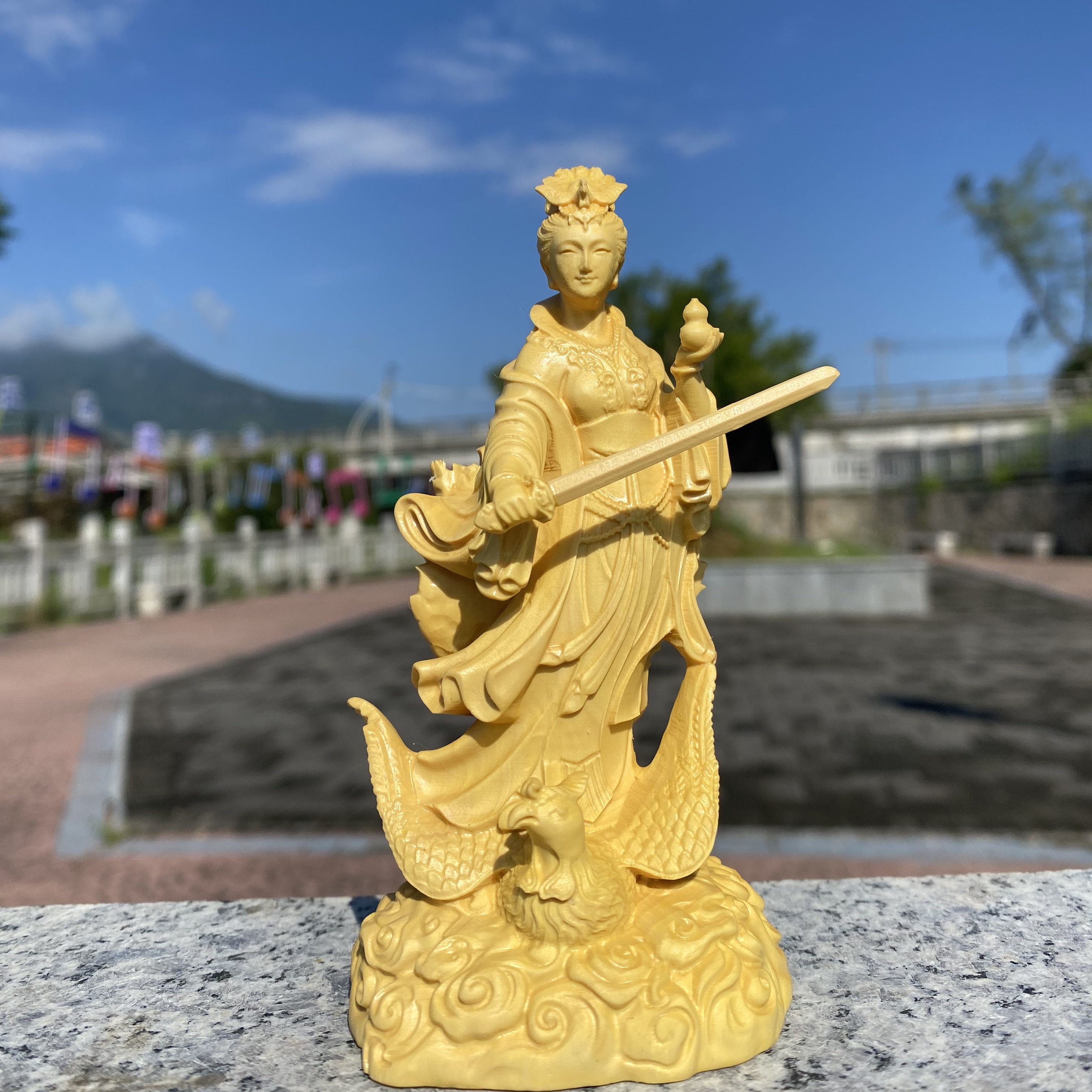 小叶黄杨实木雕九天玄女摆件