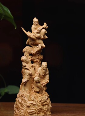 小叶黄杨木雕福禄寿三星寿星摆件