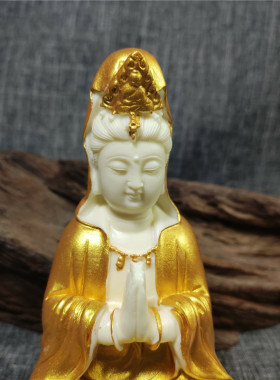 包邮象牙果中式坐禅观音人物佛像装饰品自在观世音菩萨汽车摆件