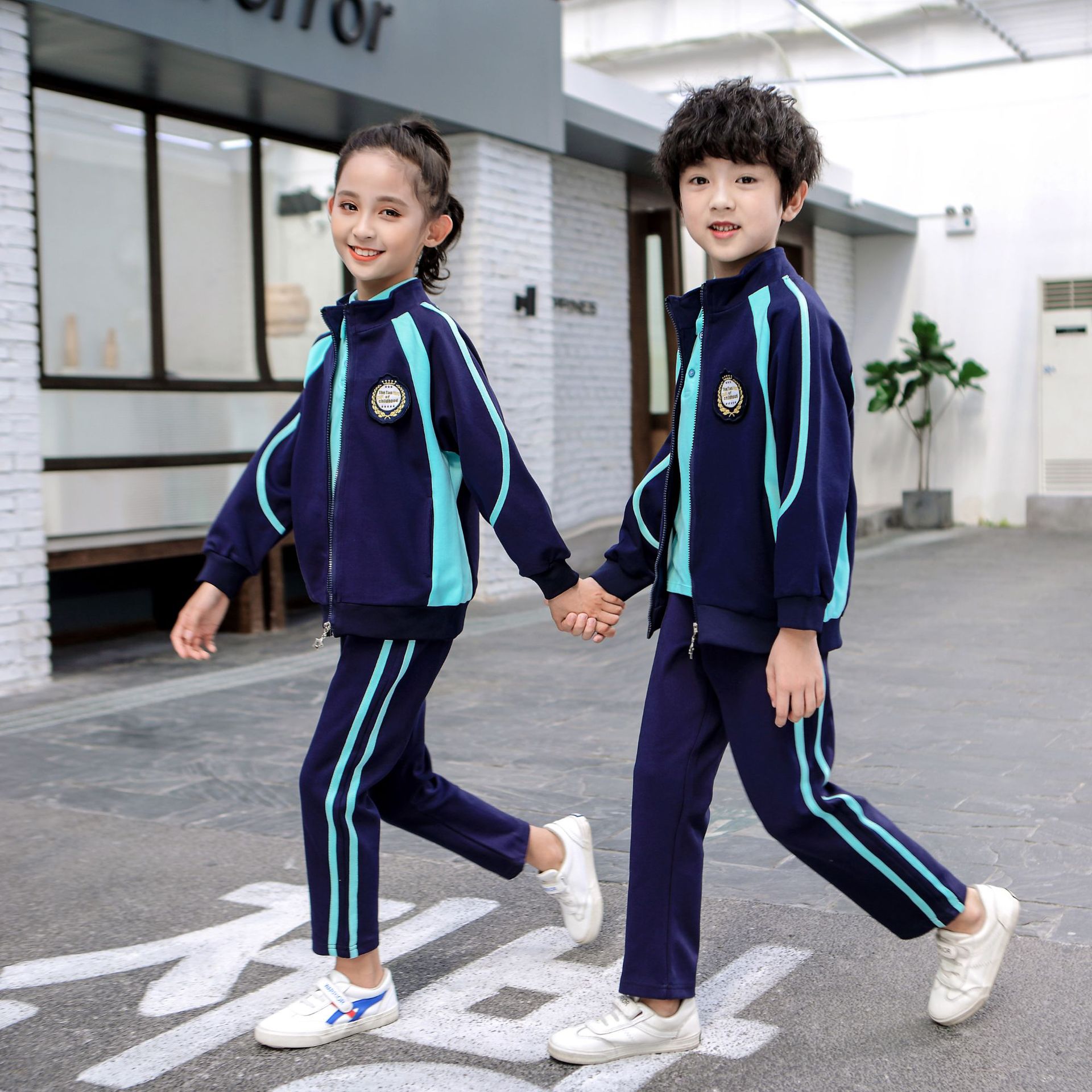 新款春装男女童校服运动套装三件套中小学生班服春秋季幼儿园