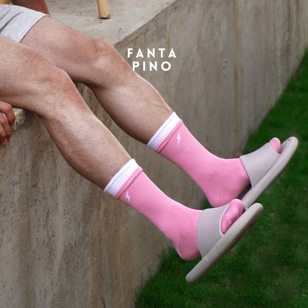 FantaPino 3双装 粉色男子中筒袜休闲夏季薄速干运动休闲长