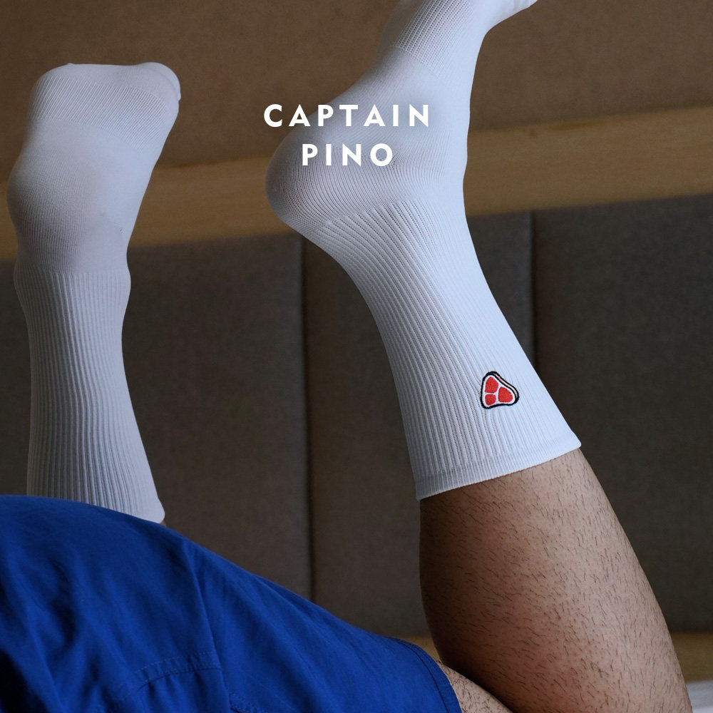 captainpino 男士可爱小鲜肉刺绣长筒白袜肌肉男冰感速干高筒
