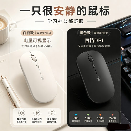 可充电鼠标 无需换电池 静音超薄