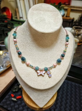 精致小众手工纯S925银进口琉璃绿色系列FGB米珠简约项链