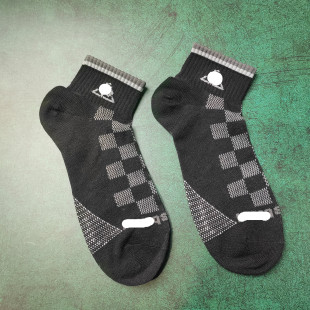 短筒运动袜 款 外贸袜运动短袜男春夏季 黑色菱形格纯棉透气男袜四季