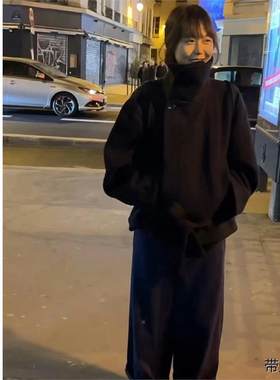金敏喜明星同款黑色立领