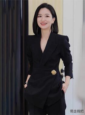 2024潮黑色西装套装女高端定制设计感2025新款正装高档西服微喇女