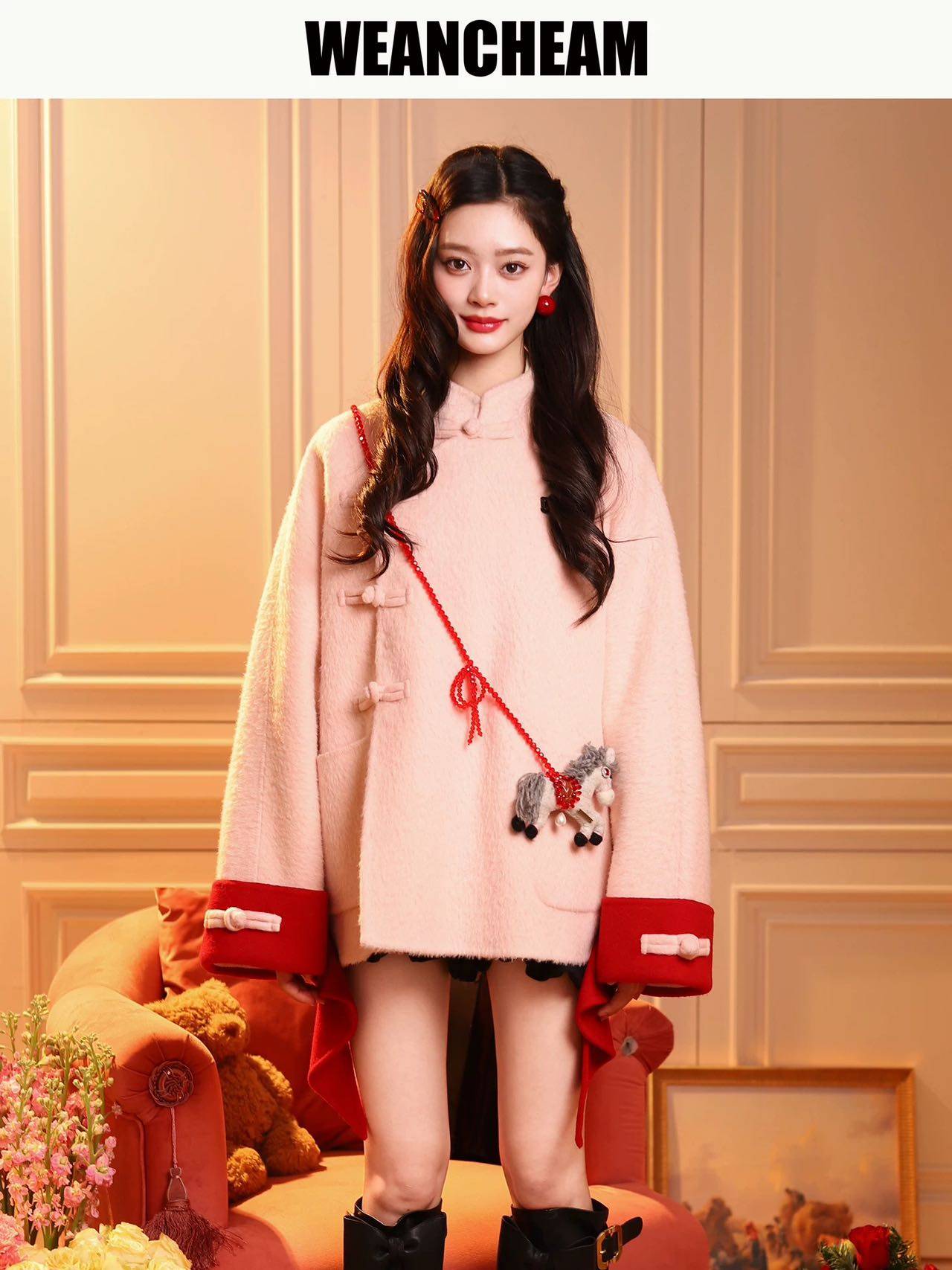 马上有钱花2026冬季新款双面呢粉色外套原面料～含粉色小马挂件,女装/女士精品,毛呢外套,淘宝优惠券,粉丝福利购,淘宝优惠卷