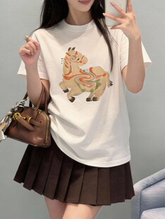 ED纯棉马年限定五花马图腾印花T恤2026早春新款圆领卡通短袖女