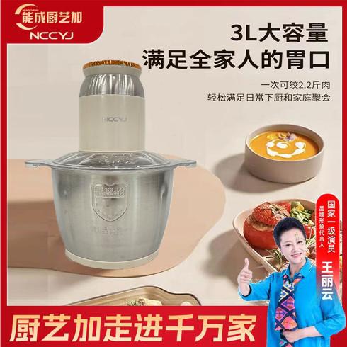 厨艺加绞肉机新款打馅多功能电动家用玻璃搅拌机碎肉切菜机3L074