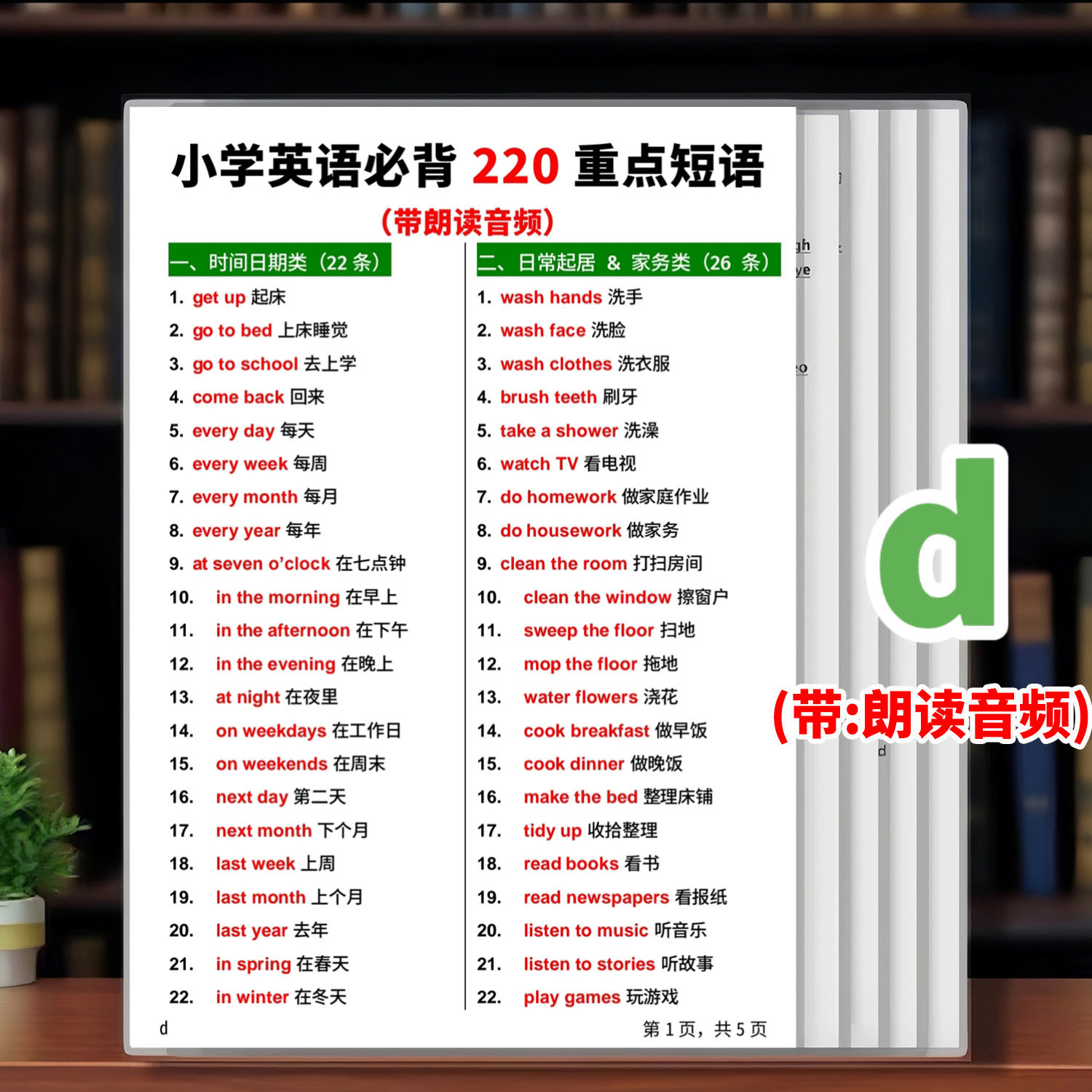 小学英语必背220重点短语速记语法知识点汇总A4塑封学习卡片闪卡