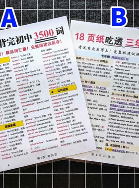 18页吃透初中三年英语语法大全3500个单词汇总复习A4塑封学习卡片