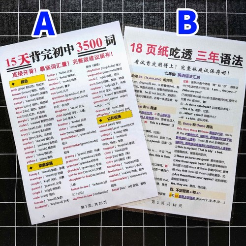 18页吃透初中三年英语语法大全3500个单词汇总复习A4塑封学习卡片