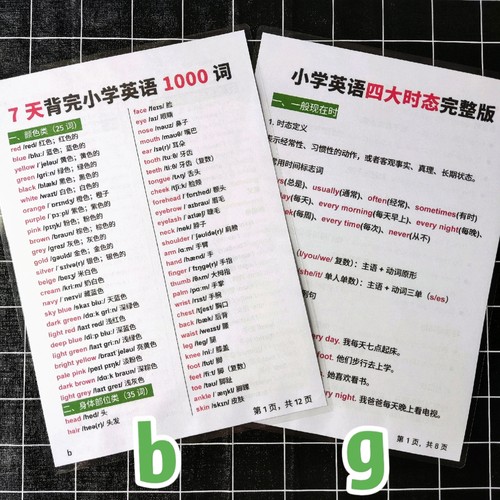7天背完小学英语1000单词时态语法知识汇总资料塑封学习卡片闪卡