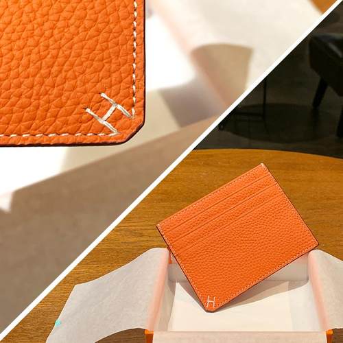 H家卡包卡片包真皮一片式小巧超薄Togo荔枝纹高档女双面牛皮便携