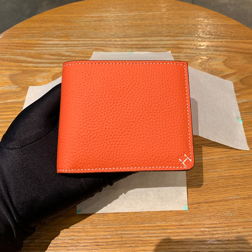 H家钱包短款男女通用小H缝线真皮敞口对折零钱袋卡包送男朋友礼物