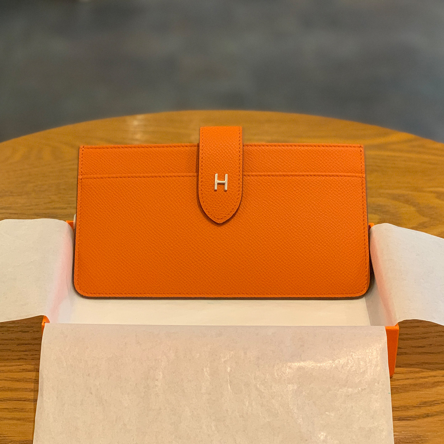 H家钱包女长款真皮男钱夹H字母搭扣EP手掌纹超薄款一片式2026新款