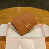 H家钱包女短款 真皮男钱夹EP手掌纹H扣高级感抽带两折牛皮皮夹高档