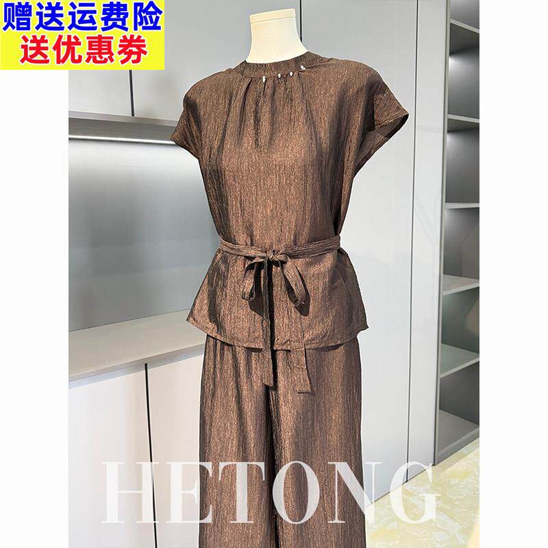 妈妈夏装套装时尚阔太太短袖T恤小衫中老年女夏季宽松休闲两件式