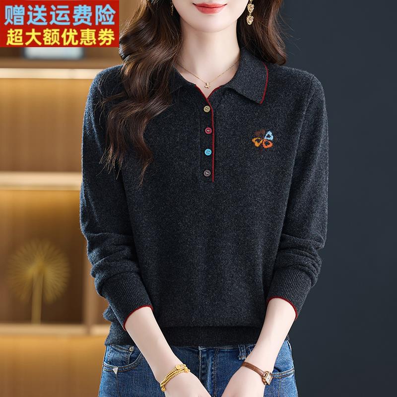 时尚减龄100%纯羊绒衫女套头毛衣秋冬新款宽松显瘦翻领羊毛衫上衣