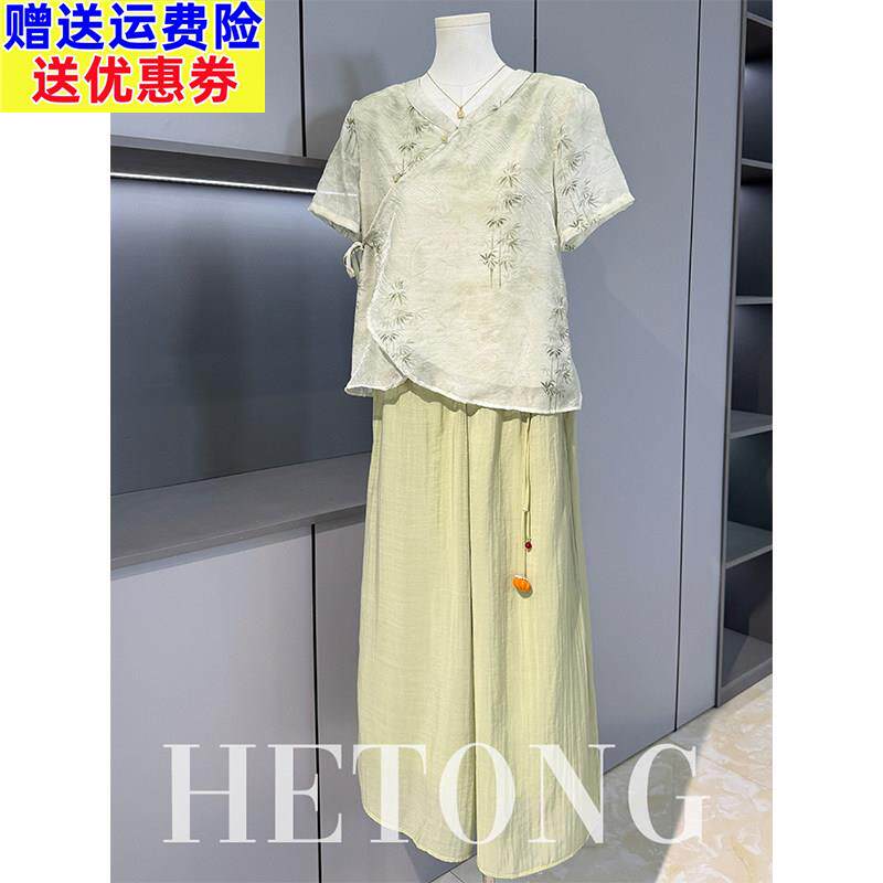 妈妈夏装2026新款薄款雪纺小衫中老年女夏季新中式短袖T恤两件套