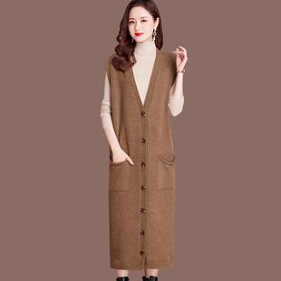 长款马甲女春秋新款毛衣羊毛开衫外套宽松针织马夹背心外搭羊绒衫