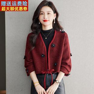 小香风短款毛衣外套女2025秋冬新款小个子宽松棒球服高腰开衫上衣