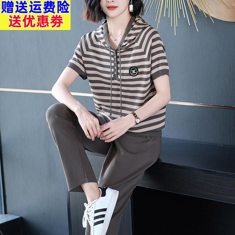2025夏季短袖T恤运动套装女休闲 时尚中年妈妈两件套减龄洋派卫衣